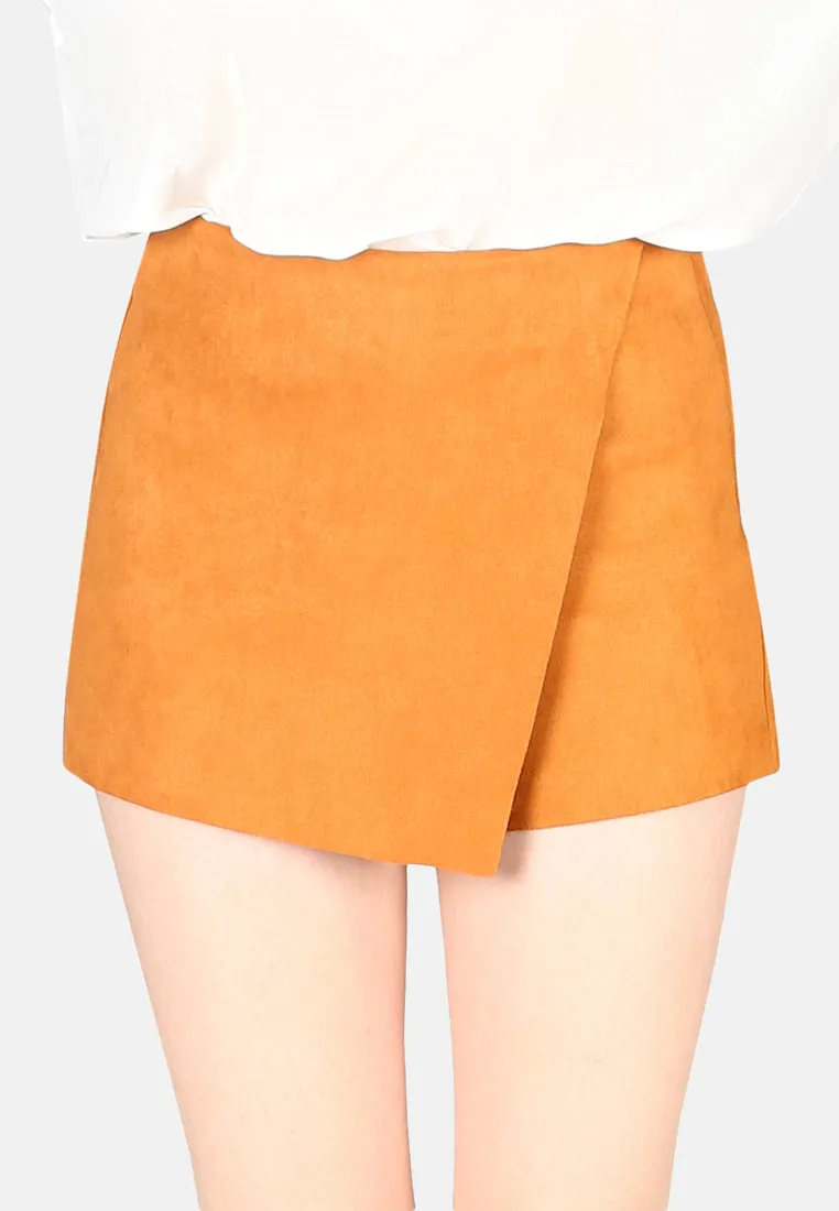 rust high waist wrap style shorts