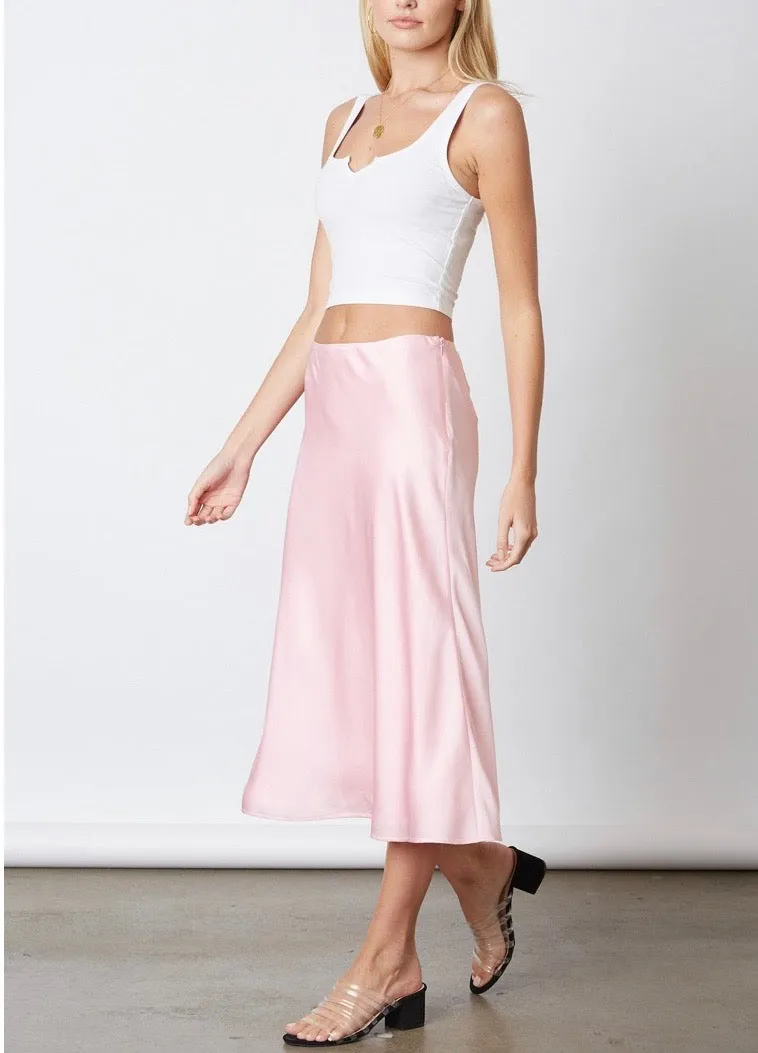 Satin Bias Cut Lined Midi Skirt