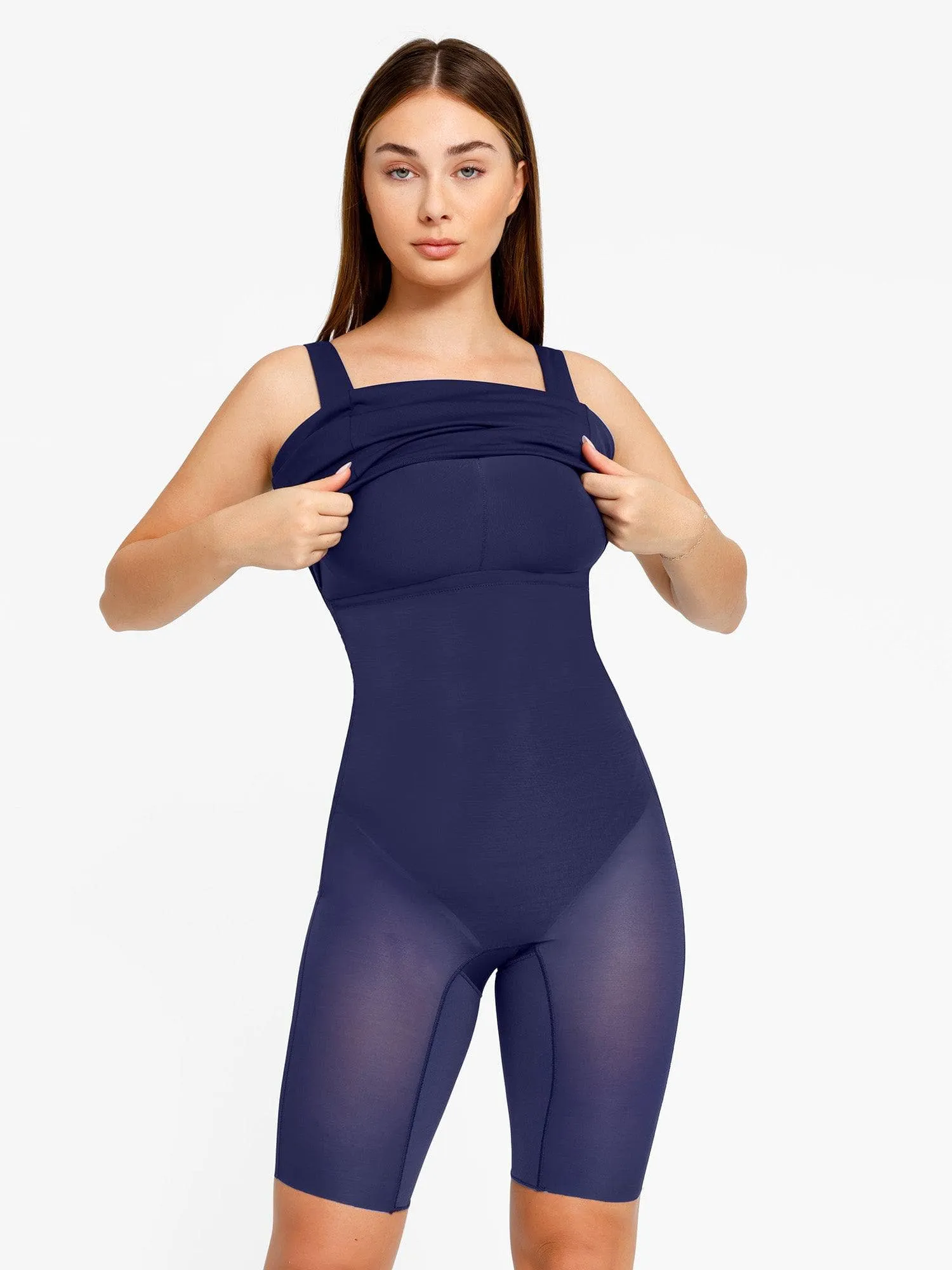 Shapewear Sleevless Square Neck Sculpting Midi Work Dress