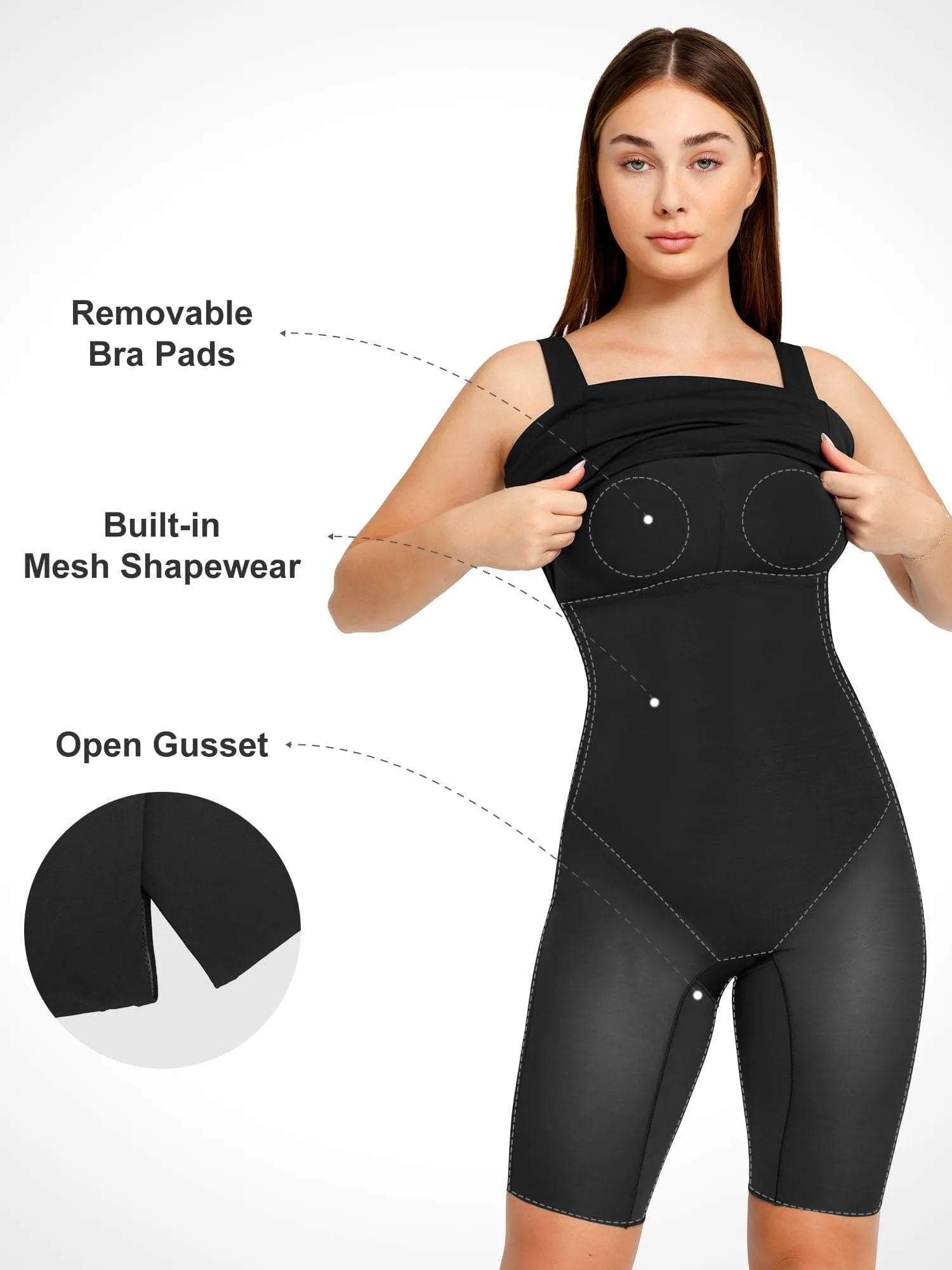 Shapewear Sleevless Square Neck Sculpting Midi Work Dress