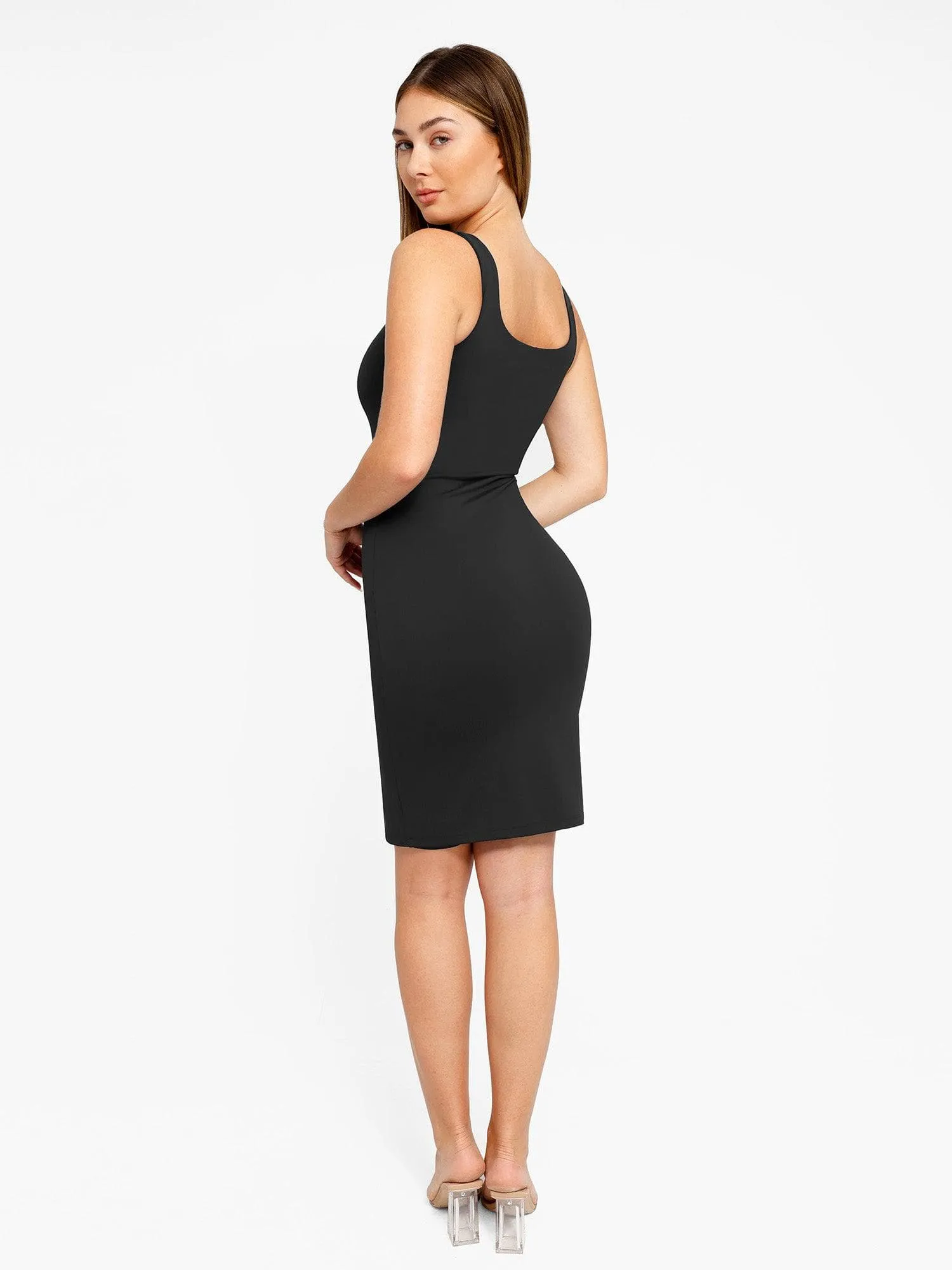 Shapewear Sleevless Square Neck Sculpting Midi Work Dress