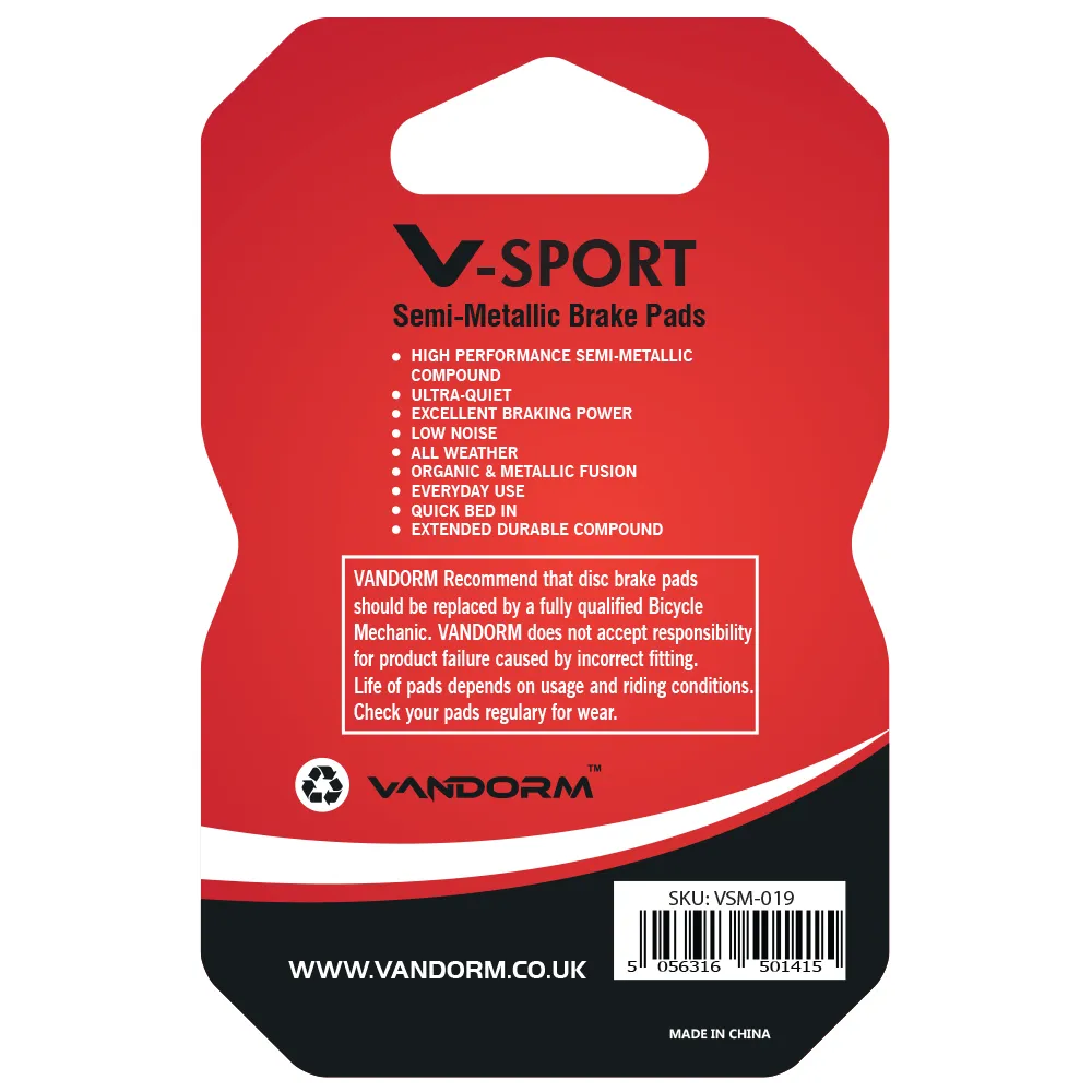 Shimano XT, Sram 9.0, Hope Mono, Grimeca, Vandorm V-SPORT SEMI METALIC Disc Brake Pads