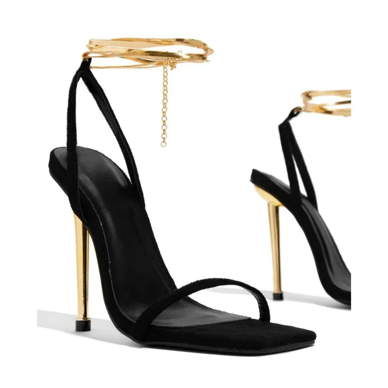 Shoes Women Square Toe Slingbacks Women's Sandals Super High Heel Ladies High Heels Sexy Thin Heel