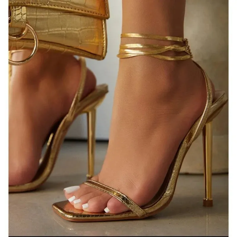 Shoes Women Square Toe Slingbacks Women's Sandals Super High Heel Ladies High Heels Sexy Thin Heel