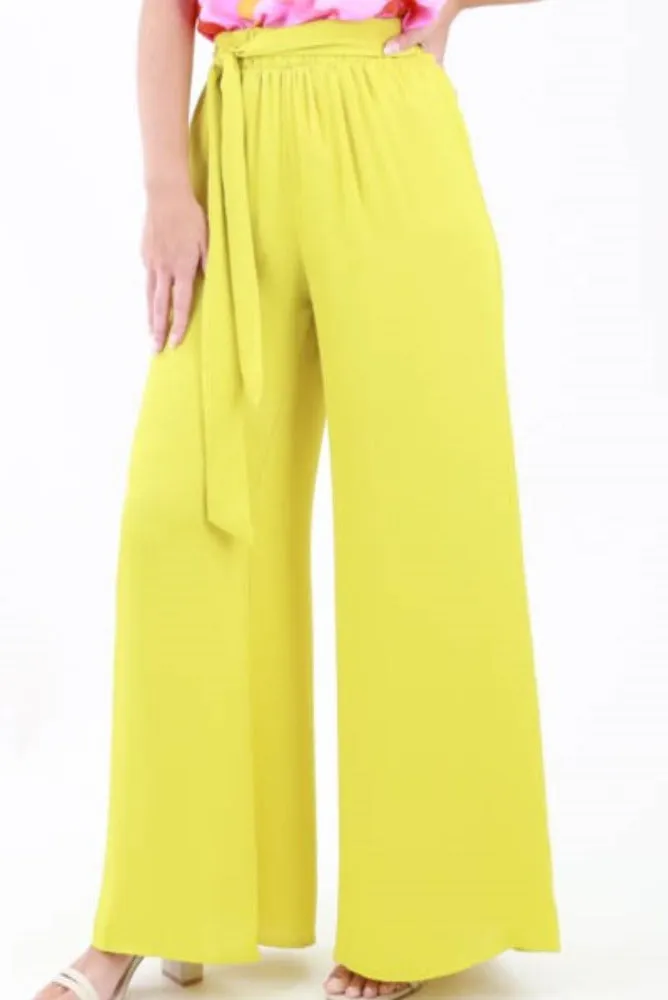 Silk Tie Waist Pants -Chartreuse