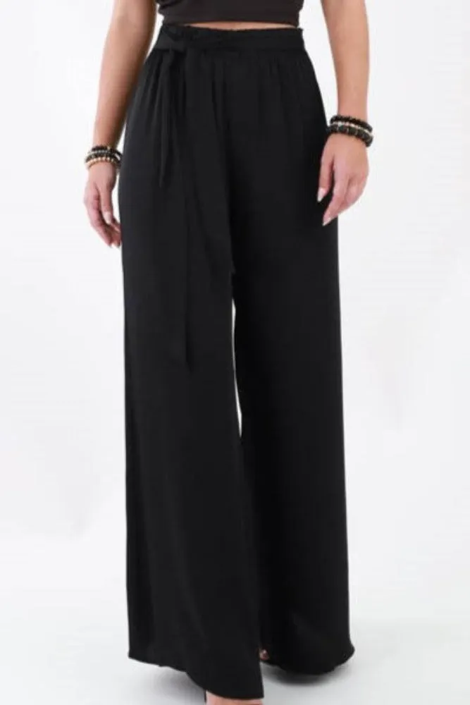 Silk Tie Waist Pants -Chartreuse