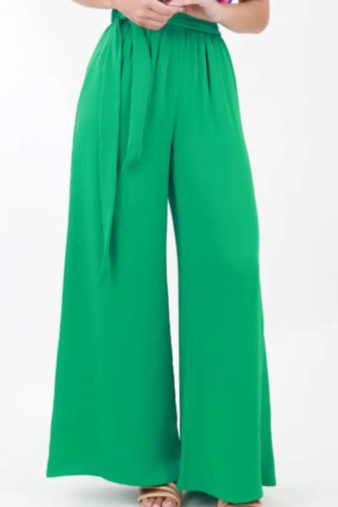 Silk Tie Waist Pants -Chartreuse