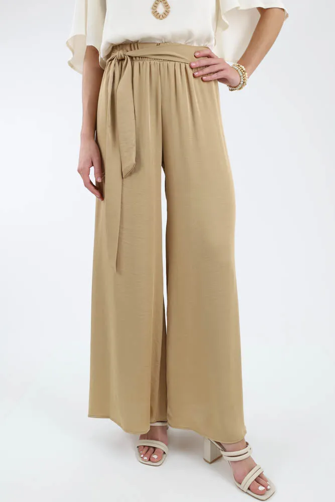 Silk Tie Waist Pants -Chartreuse