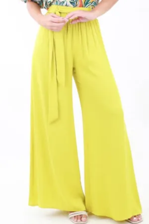 Silk Tie Waist Pants -Chartreuse