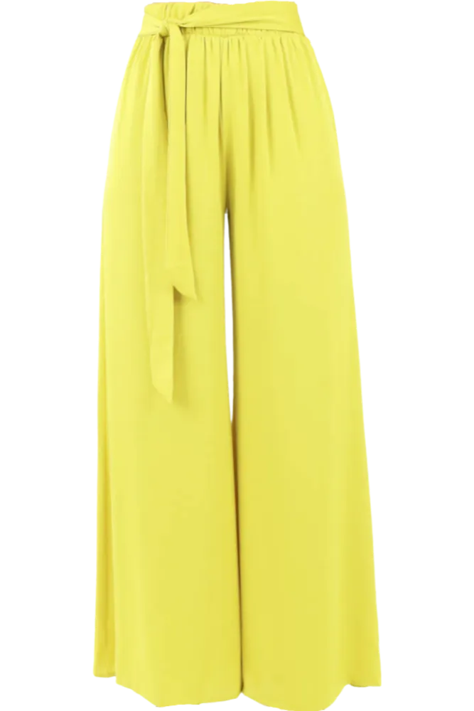 Silk Tie Waist Pants -Chartreuse