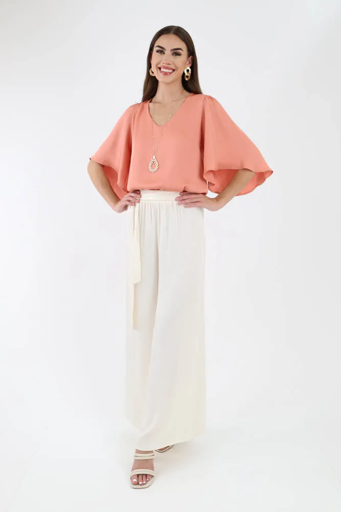 Silk Tie Waist Pants -Ivory