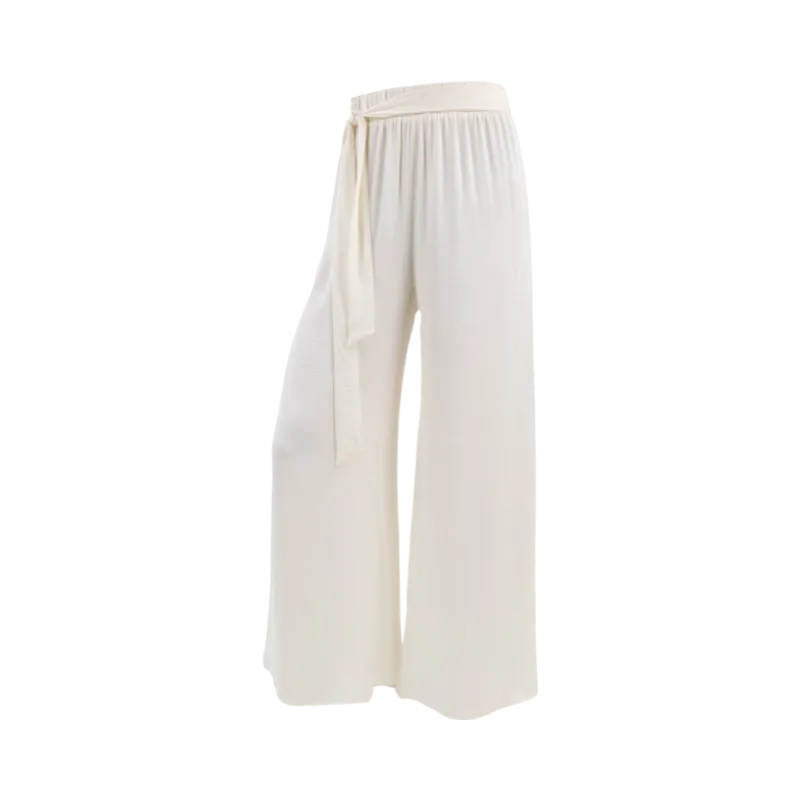 Silk Tie Waist Pants -Ivory