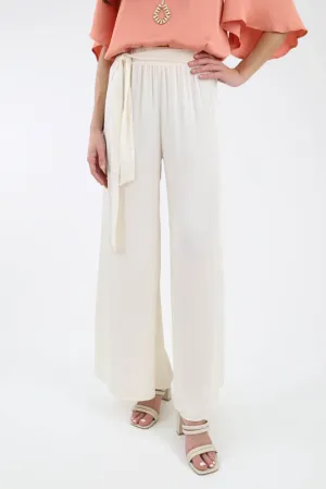 Silk Tie Waist Pants -Ivory