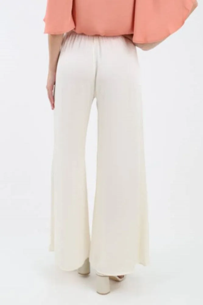 Silk Tie Waist Pants -Ivory