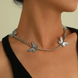 Silver-Plated Butterfly Cuban Chain Necklace