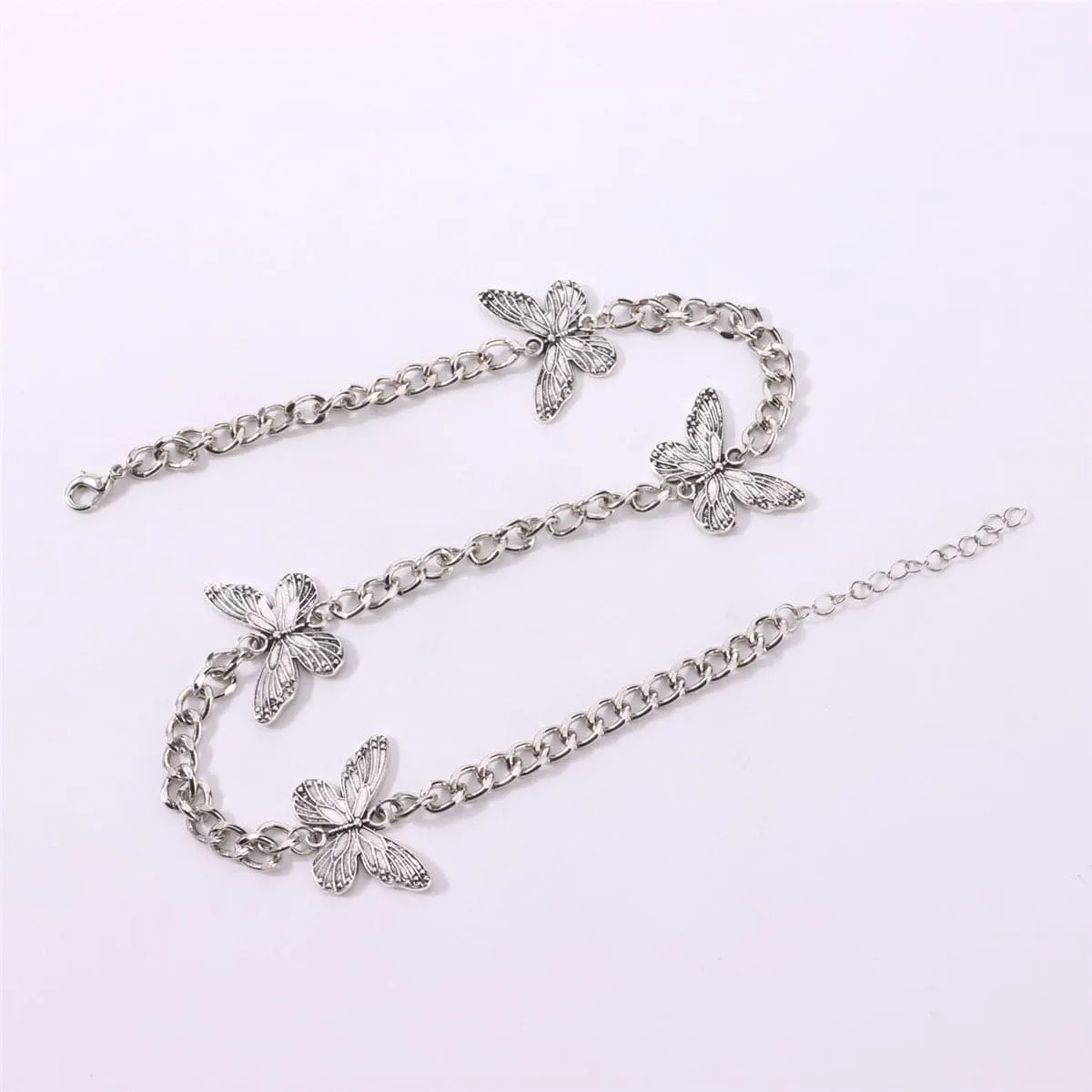 Silver-Plated Butterfly Cuban Chain Necklace