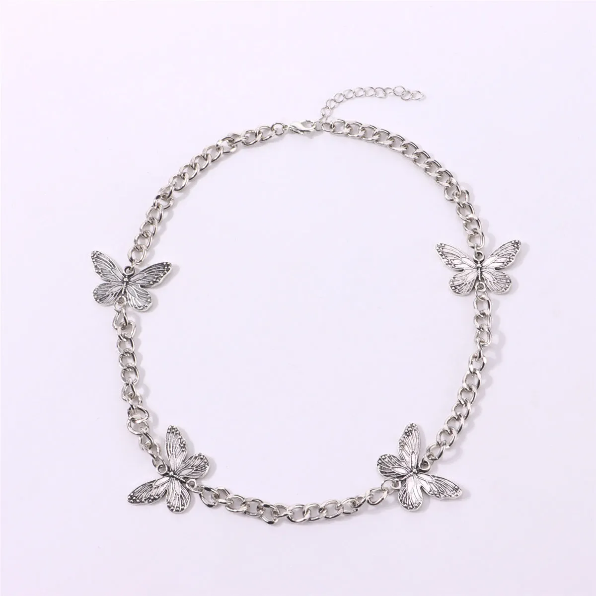 Silver-Plated Butterfly Cuban Chain Necklace