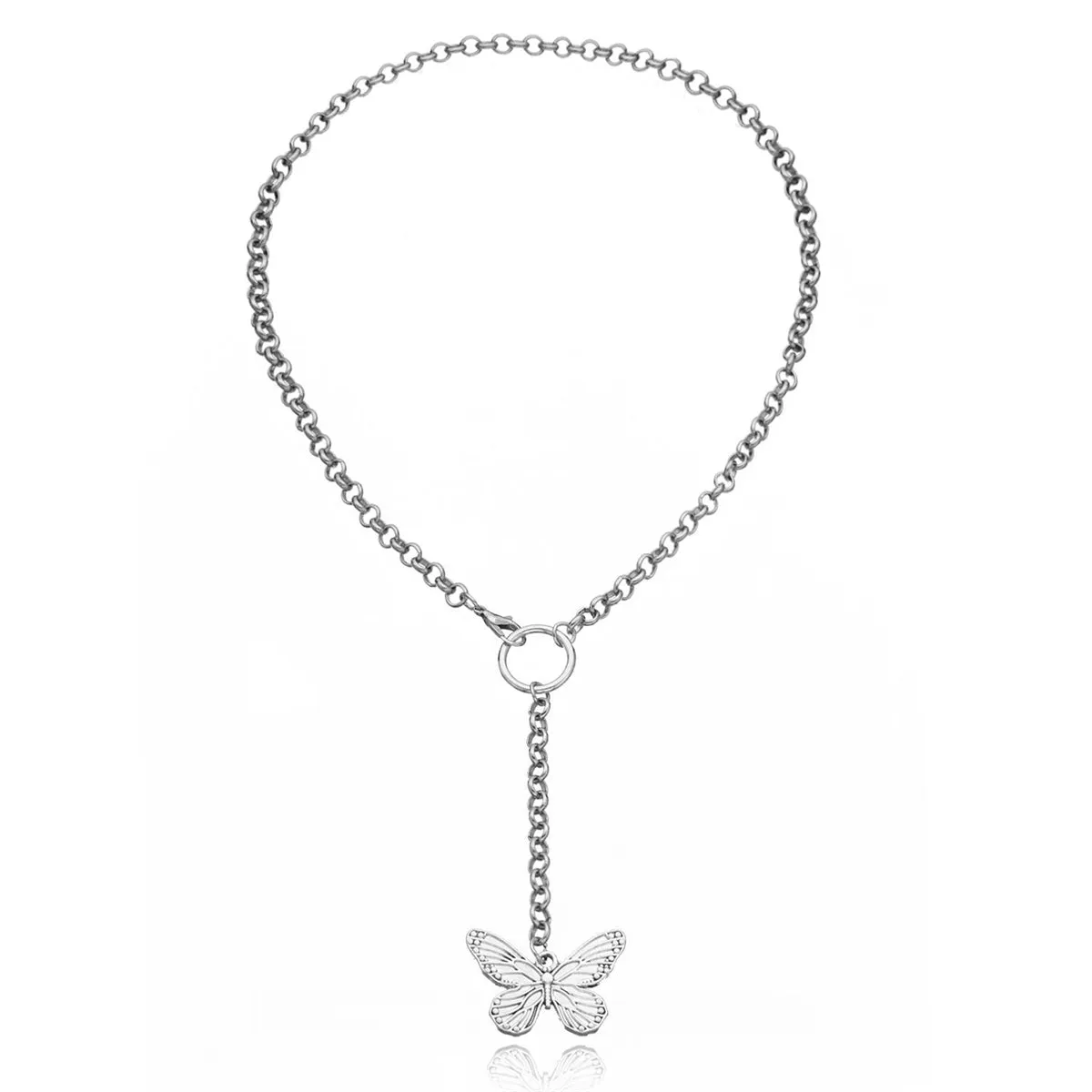 Silver-Plated Butterfly Pendant Drop Necklace
