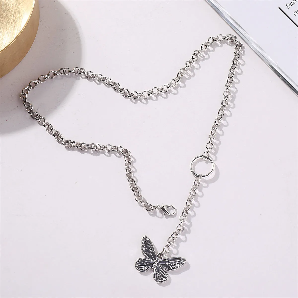 Silver-Plated Butterfly Pendant Drop Necklace