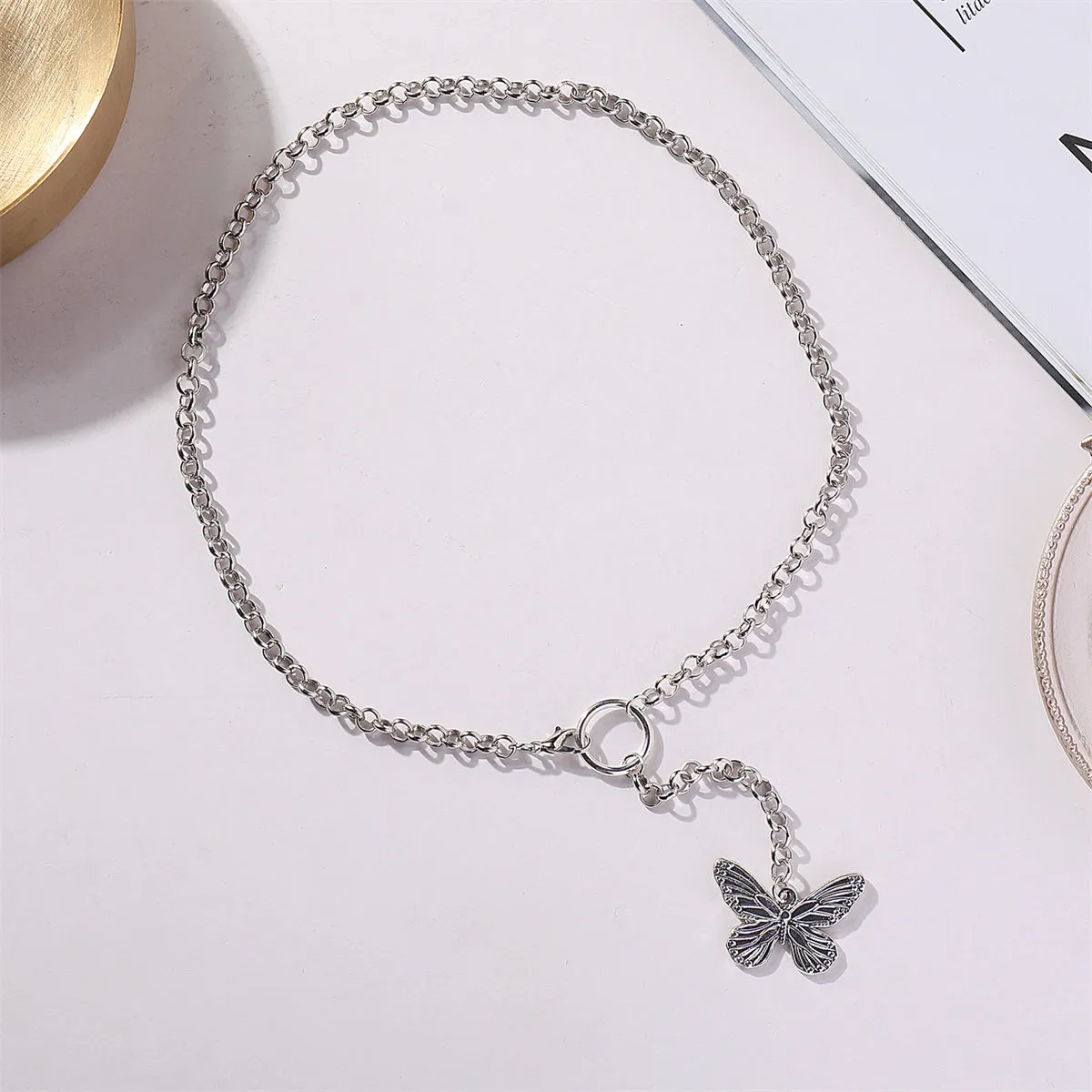 Silver-Plated Butterfly Pendant Drop Necklace