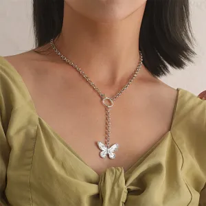 Silver-Plated Butterfly Pendant Drop Necklace