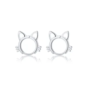 Silver-Plated Cat-Shape Huggie Earrings