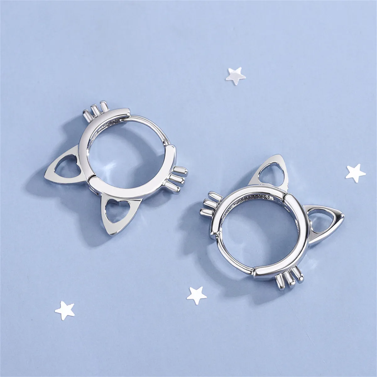 Silver-Plated Cat-Shape Huggie Earrings