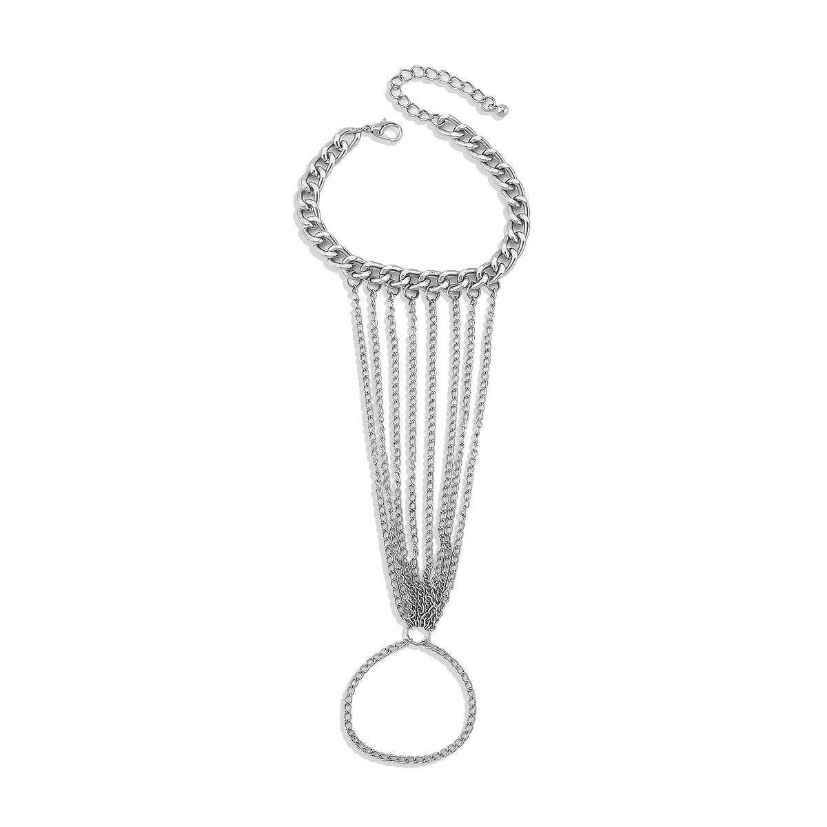 Silver-Plated Figaro Wrist-To-Ring Bracelet