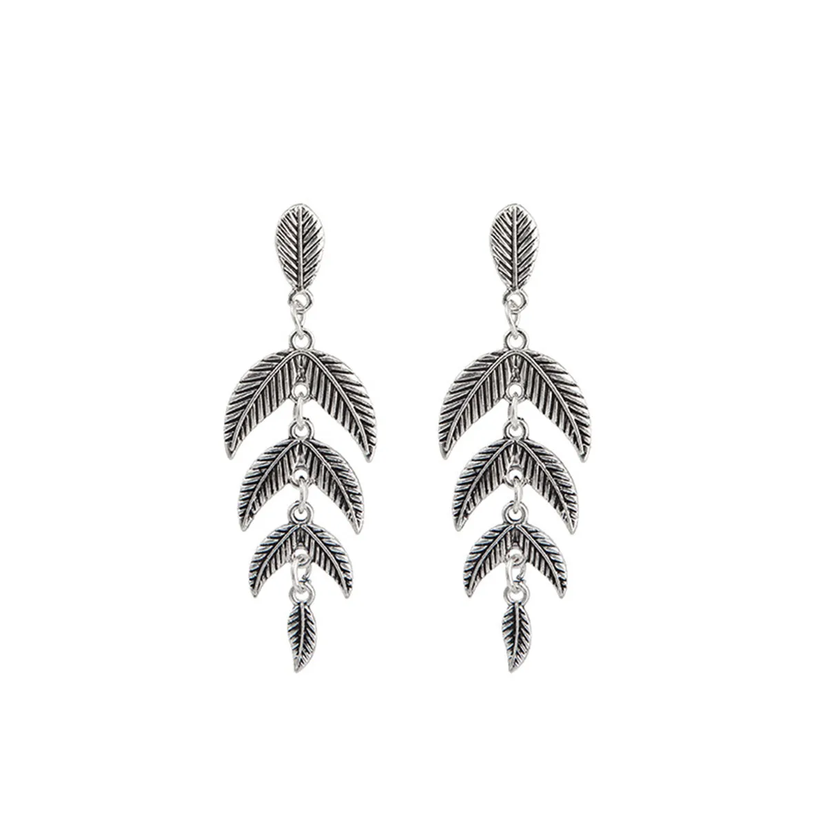 Silver-Plated Leaves Drop Earrings