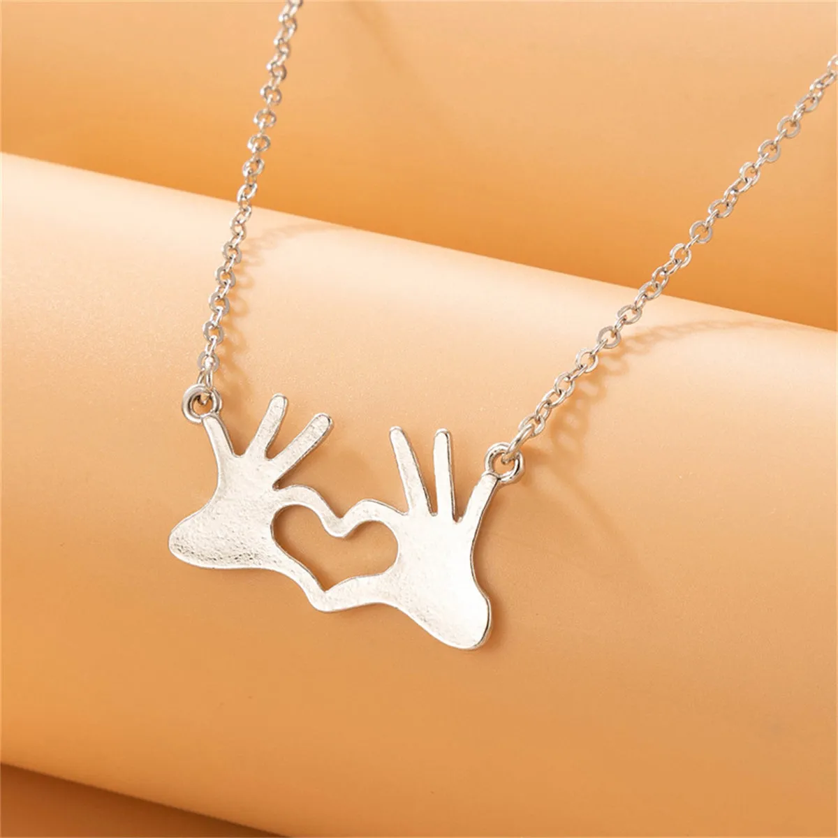 Silver-Plated Palm Heart Pendant Necklace