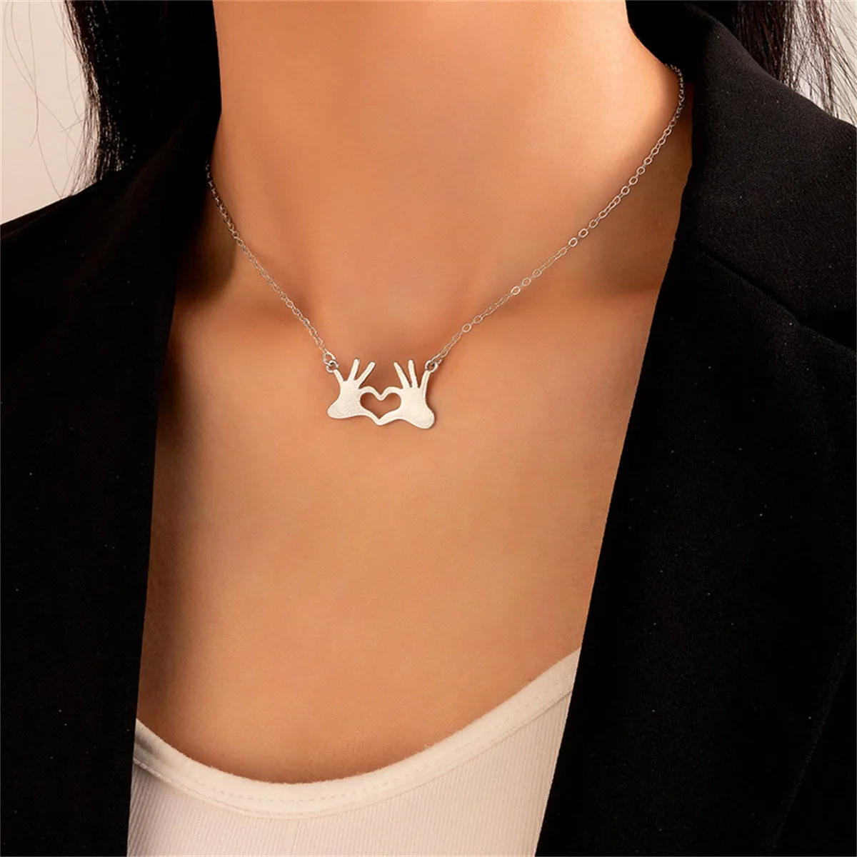 Silver-Plated Palm Heart Pendant Necklace