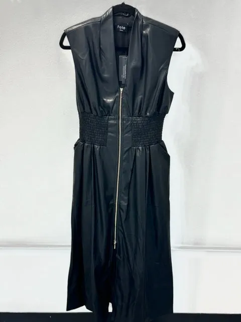 Smocked Faux Leather Dress