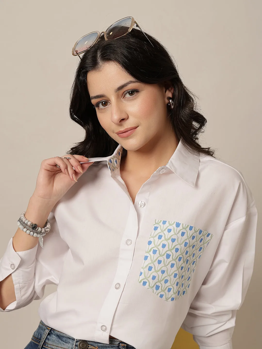 Style Quotient Women Solid Oversize Shirt with Printed pocket