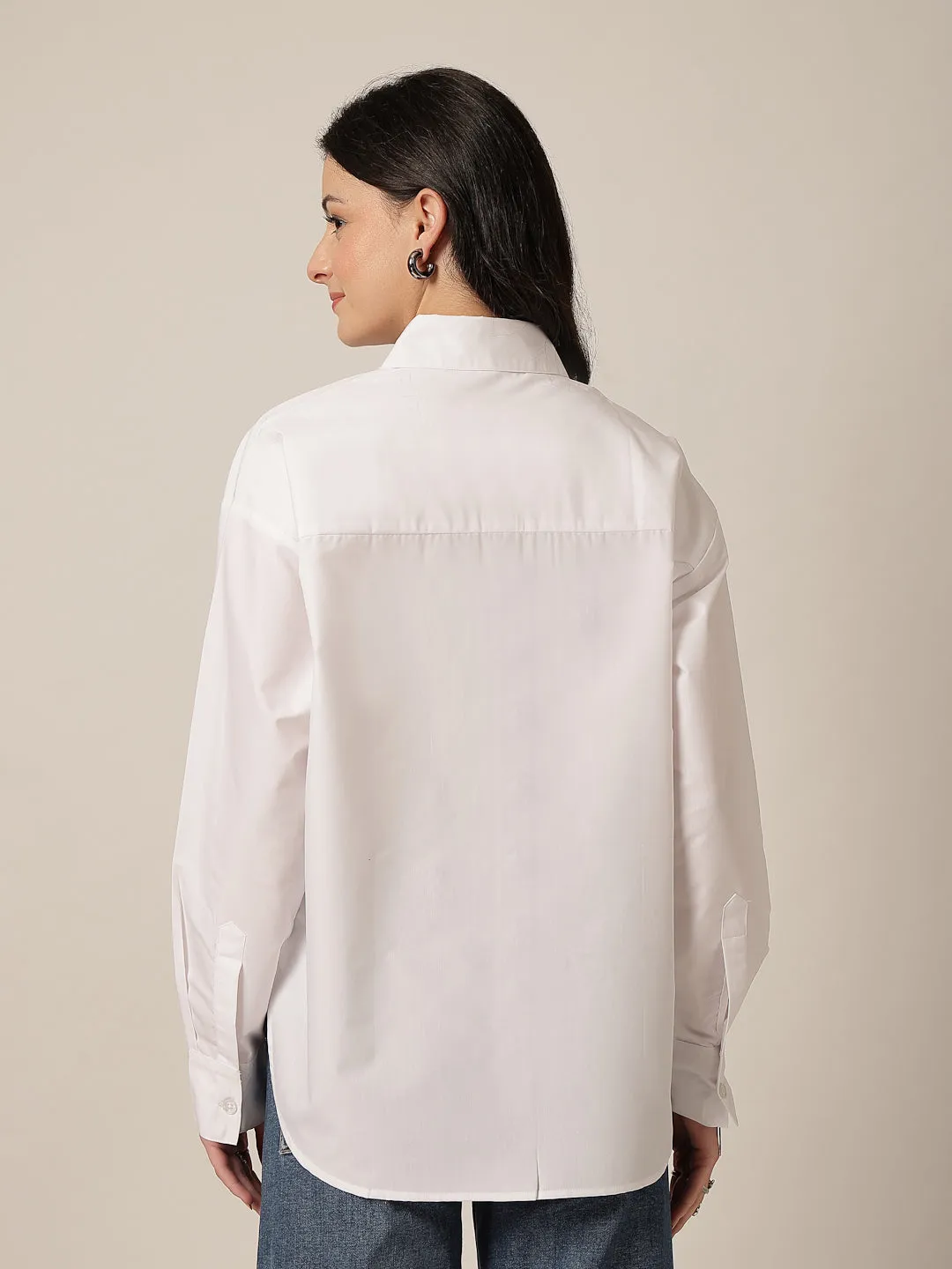 Style Quotient Women Solid Oversize Shirt with Printed pocket