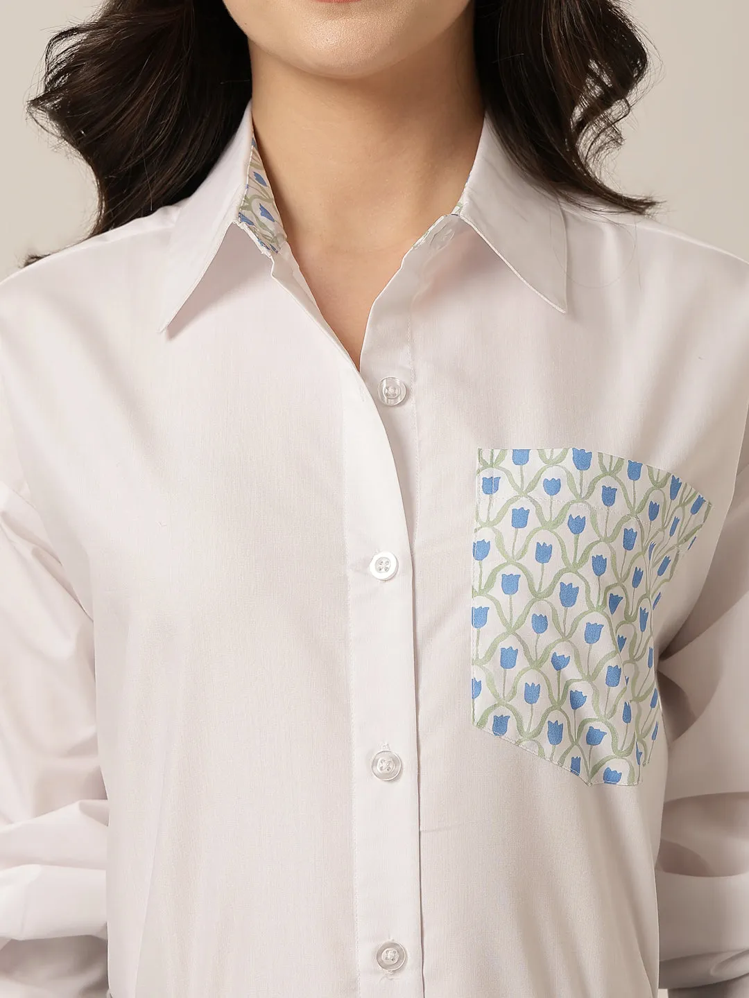 Style Quotient Women Solid Oversize Shirt with Printed pocket