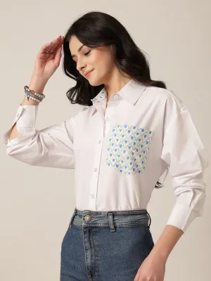 Style Quotient Women Solid Oversize Shirt with Printed pocket