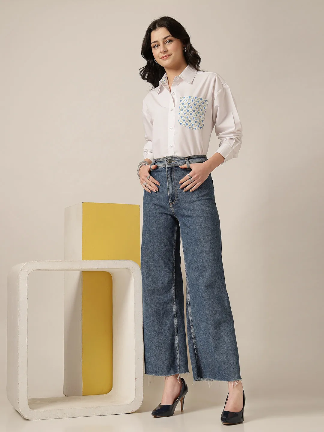 Style Quotient Women Solid Oversize Shirt with Printed pocket