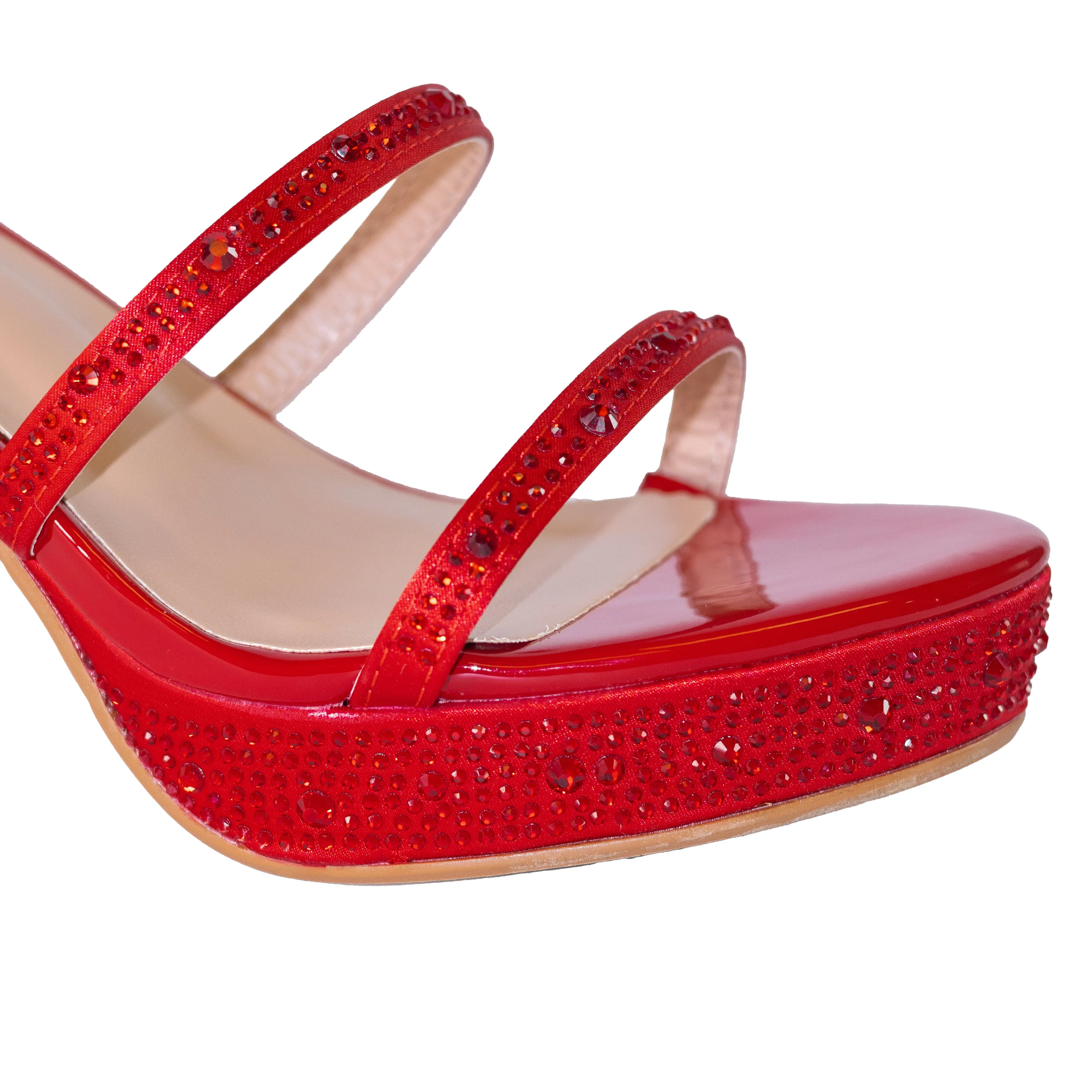 Swank - Wide Fit Elegant Open Toe Sandals, Platform Chunky Heels, Rhinestone Detailing All Over, Bold & Comfortable Statement Heels