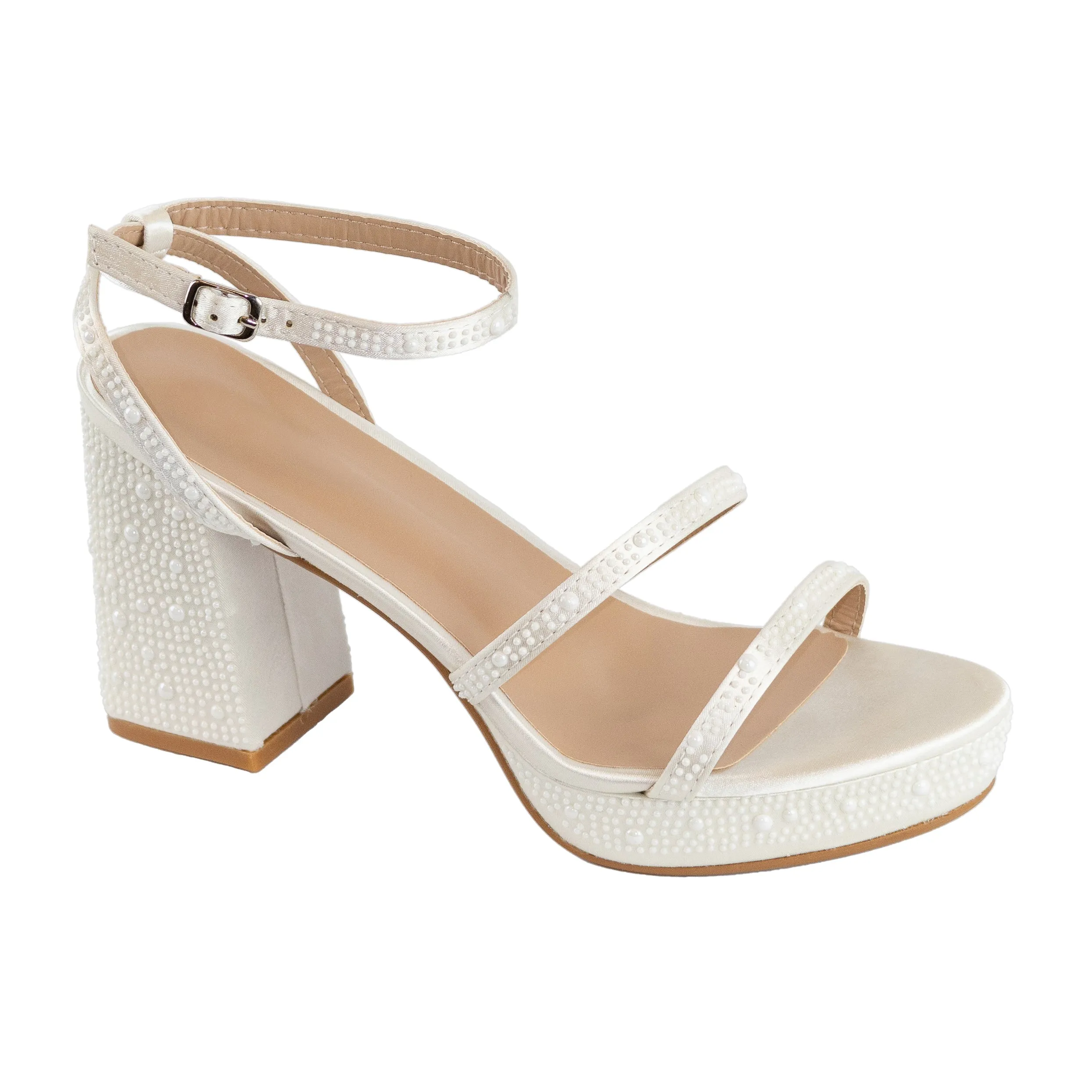 Swank - Wide Fit Elegant Open Toe Sandals, Platform Chunky Heels, Rhinestone Detailing All Over, Bold & Comfortable Statement Heels