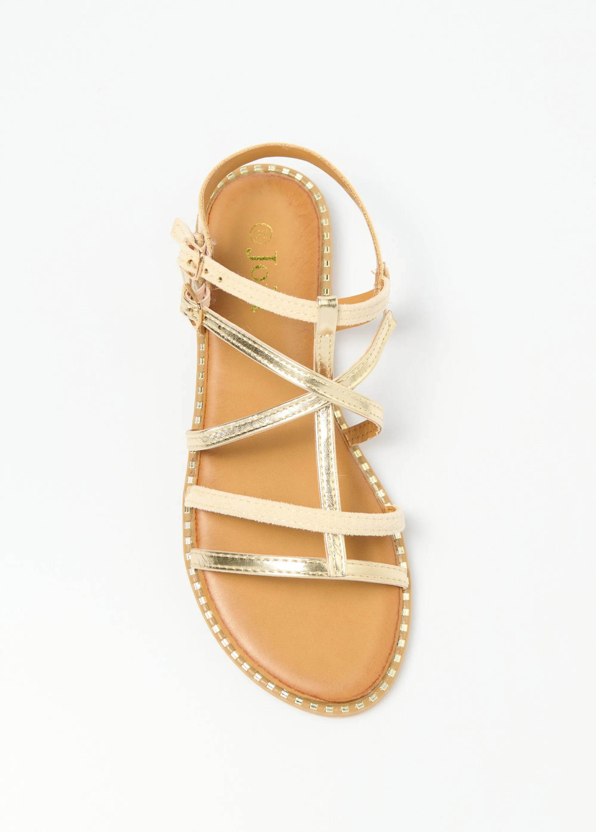 Two-material gladiator sandals with straps