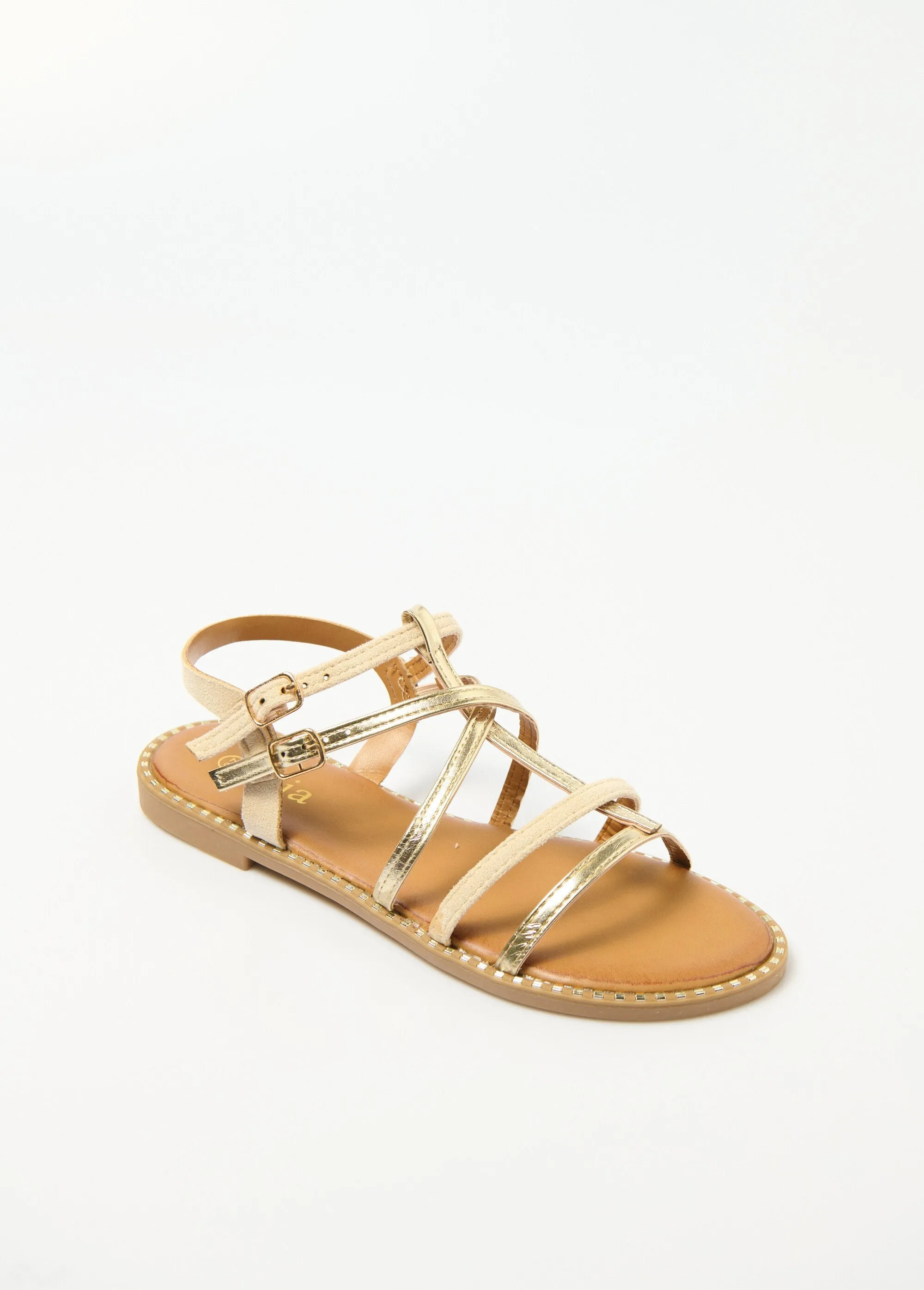 Two-material gladiator sandals with straps