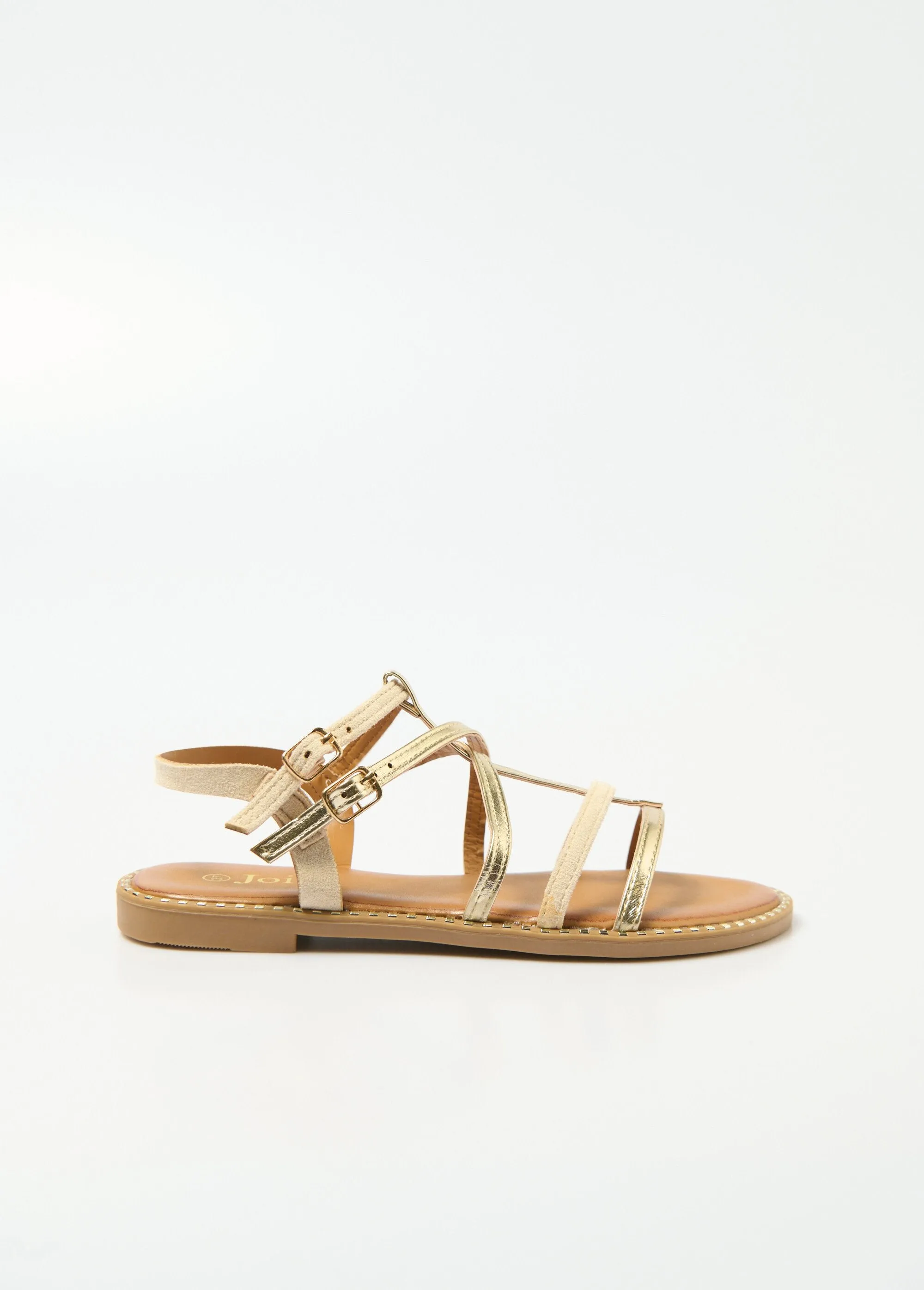 Two-material gladiator sandals with straps
