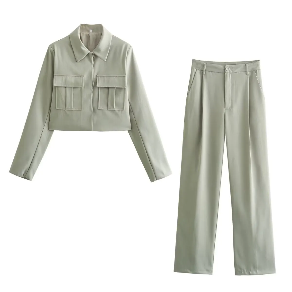 Utility Set | Polyester Twill | Cropped Jacket & Wide-Leg Pants