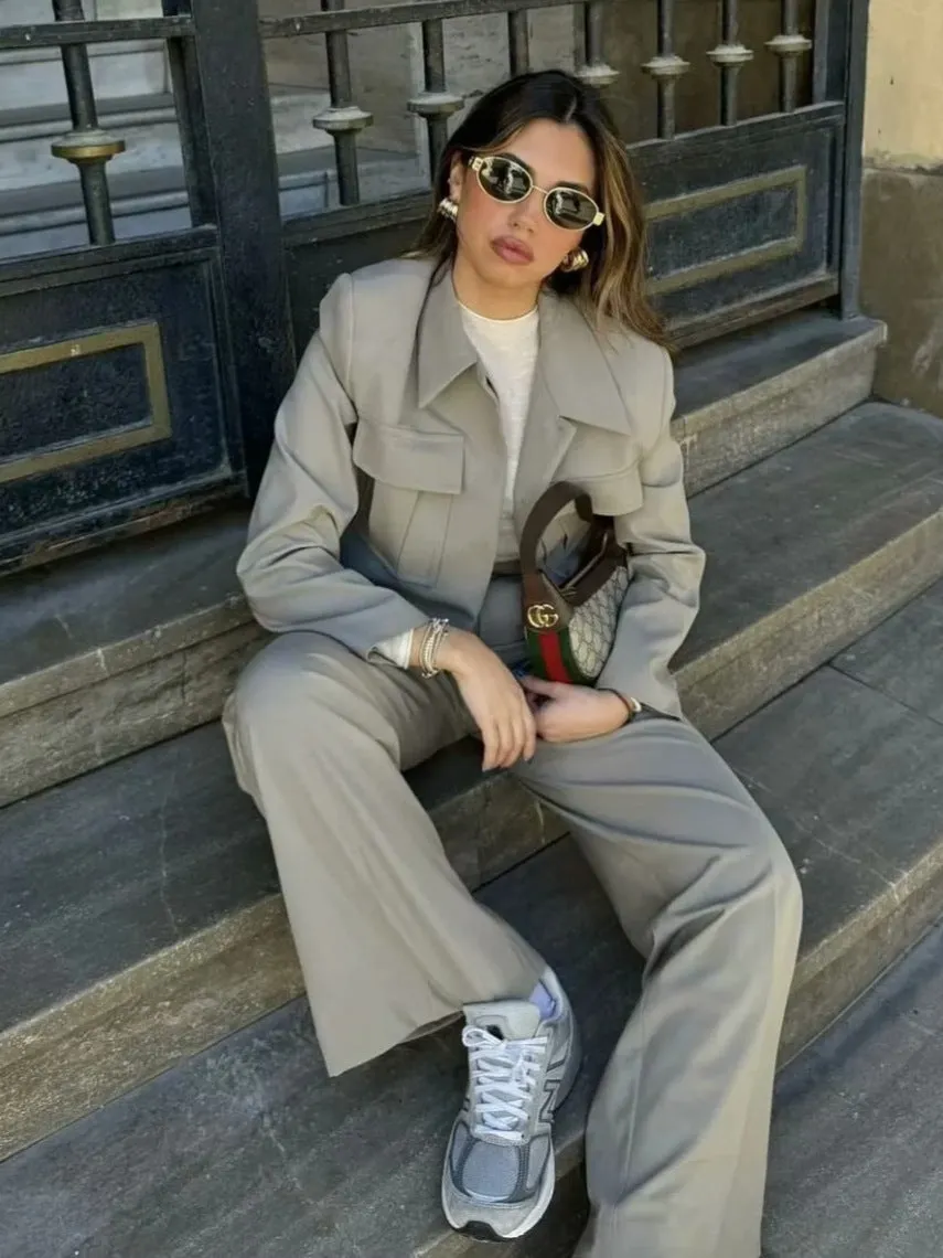 Utility Set | Polyester Twill | Cropped Jacket & Wide-Leg Pants