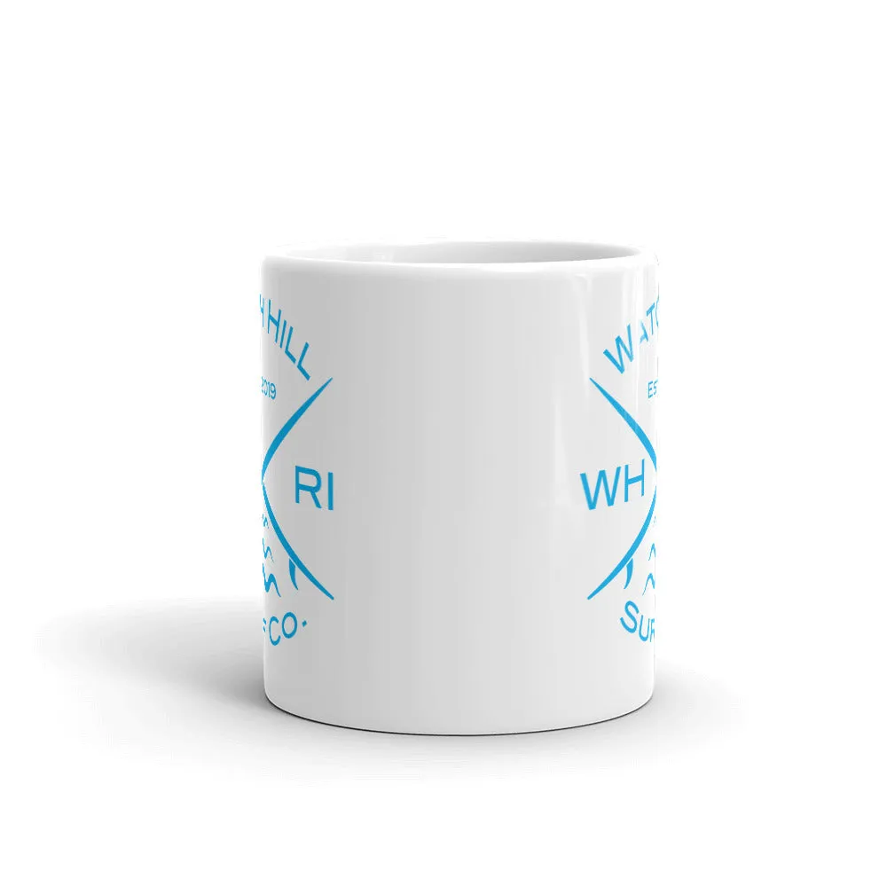 Watch Hill ‘Surf Co.’ Ceramic Mugs in 11oz. or 15oz. (Cyan)