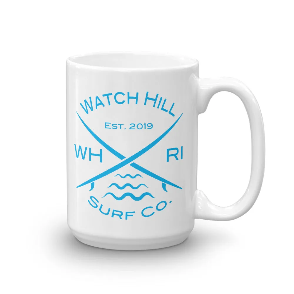 Watch Hill ‘Surf Co.’ Ceramic Mugs in 11oz. or 15oz. (Cyan)