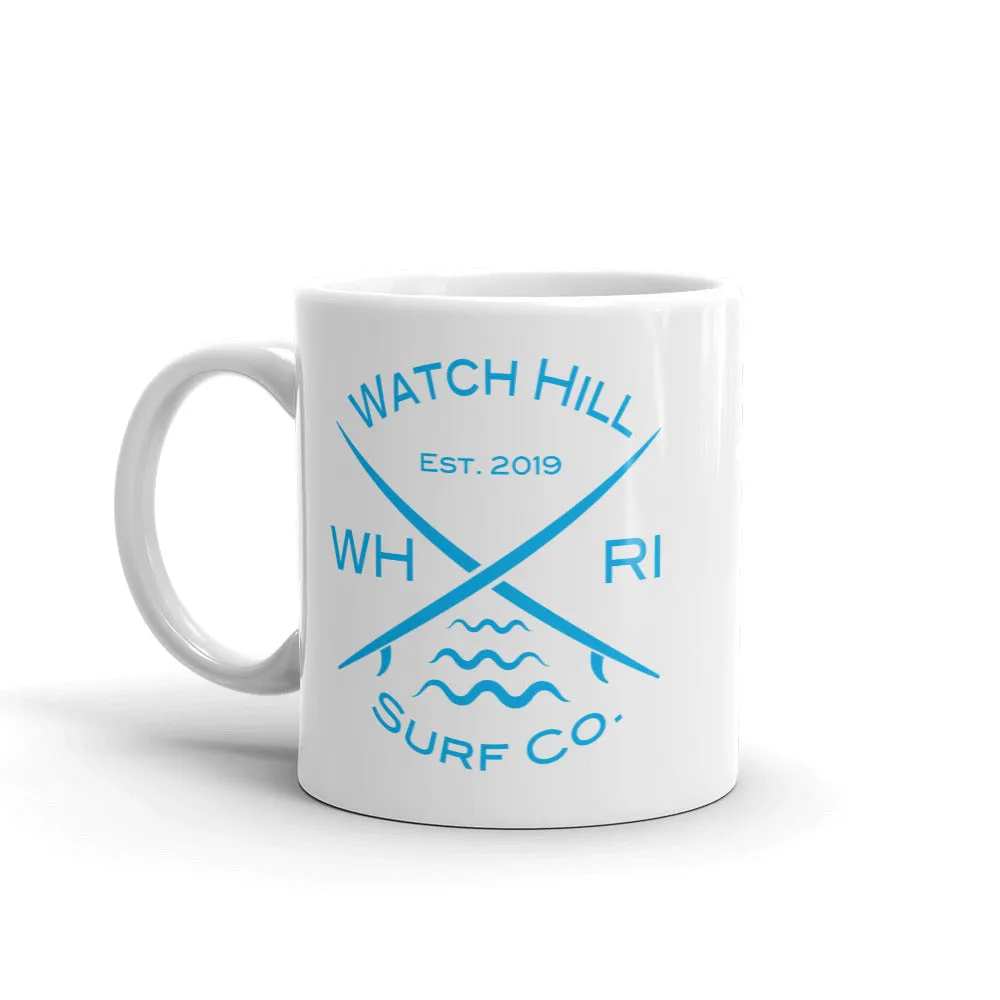 Watch Hill ‘Surf Co.’ Ceramic Mugs in 11oz. or 15oz. (Cyan)
