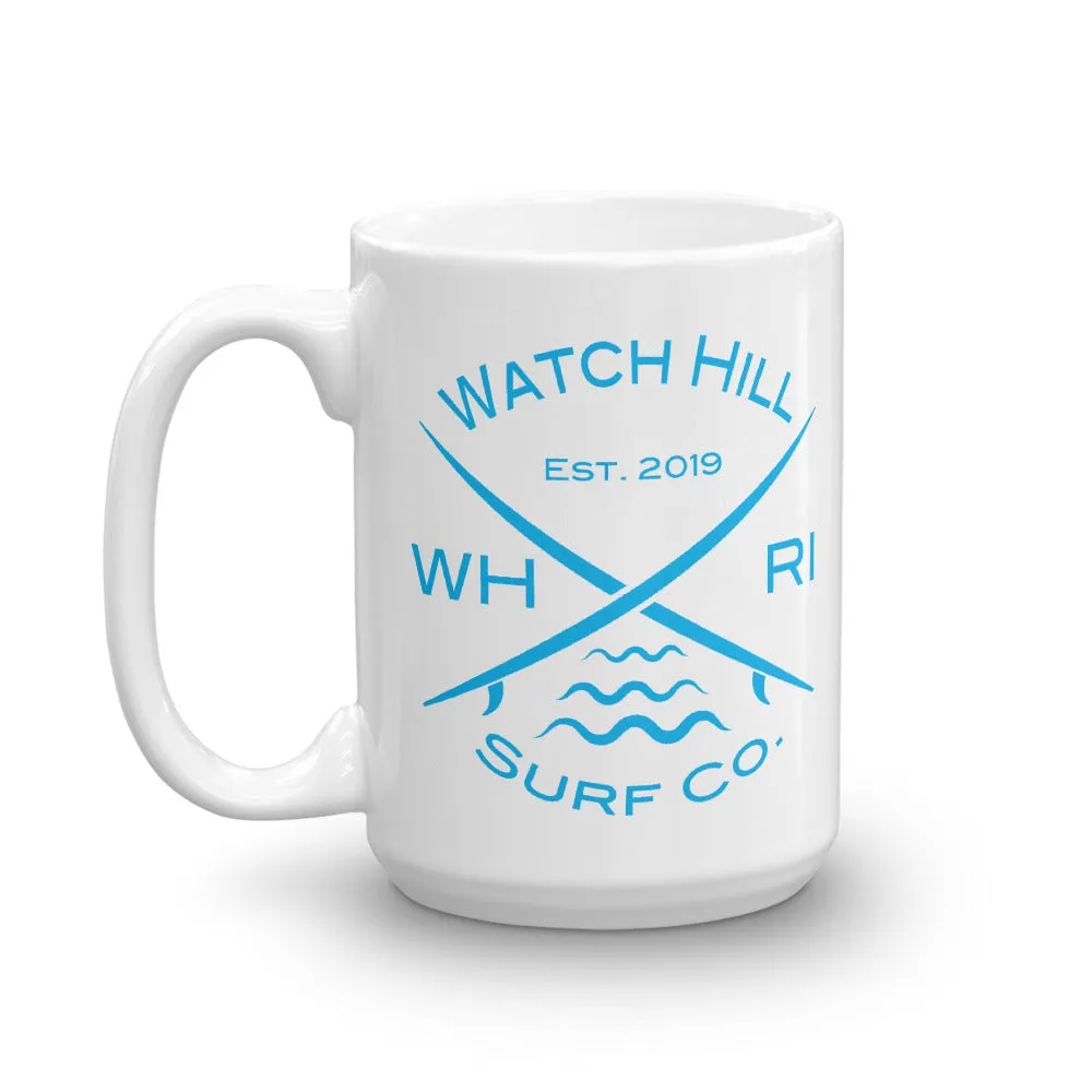 Watch Hill ‘Surf Co.’ Ceramic Mugs in 11oz. or 15oz. (Cyan)