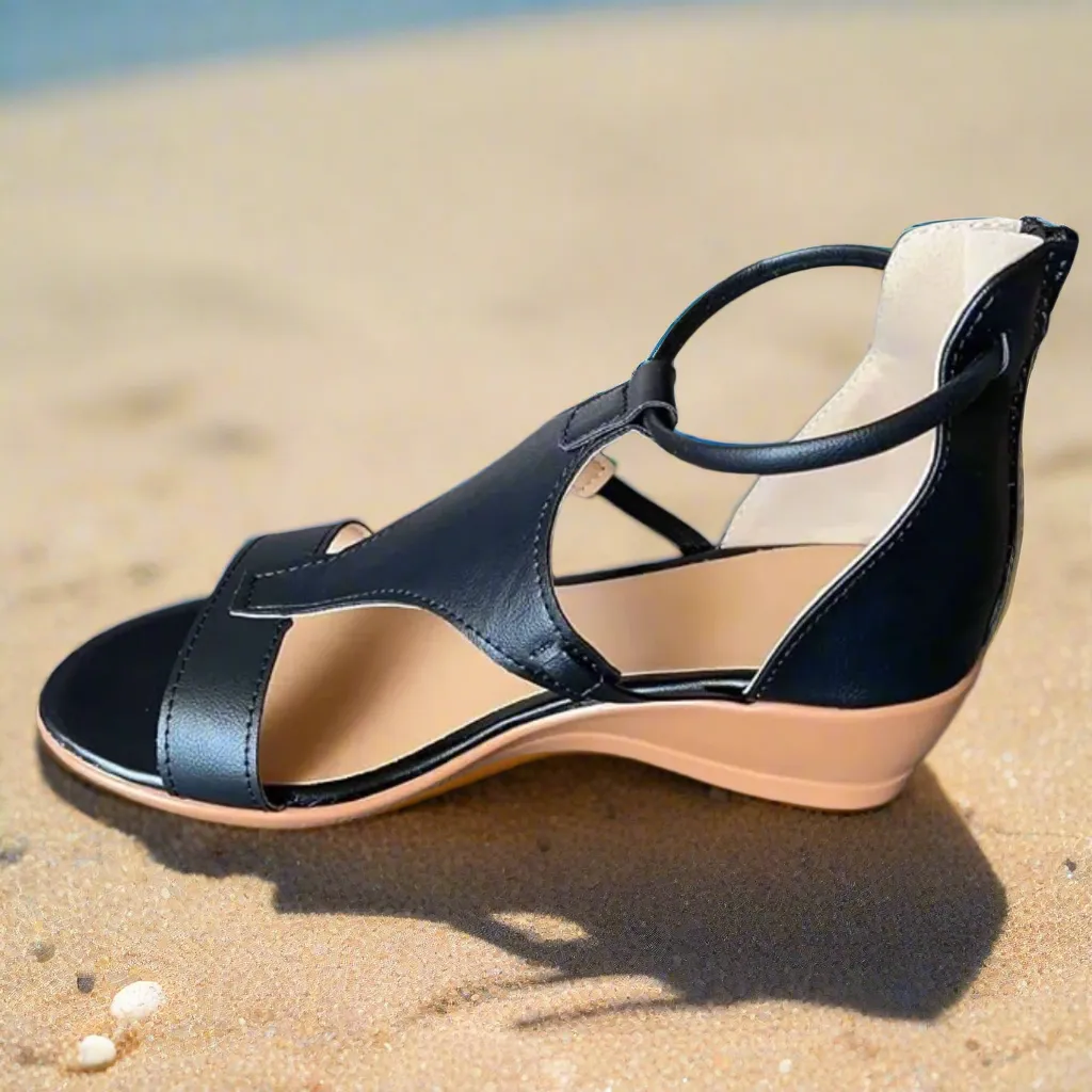 Wedge Sandals | Black | Sleek and Comfortable
