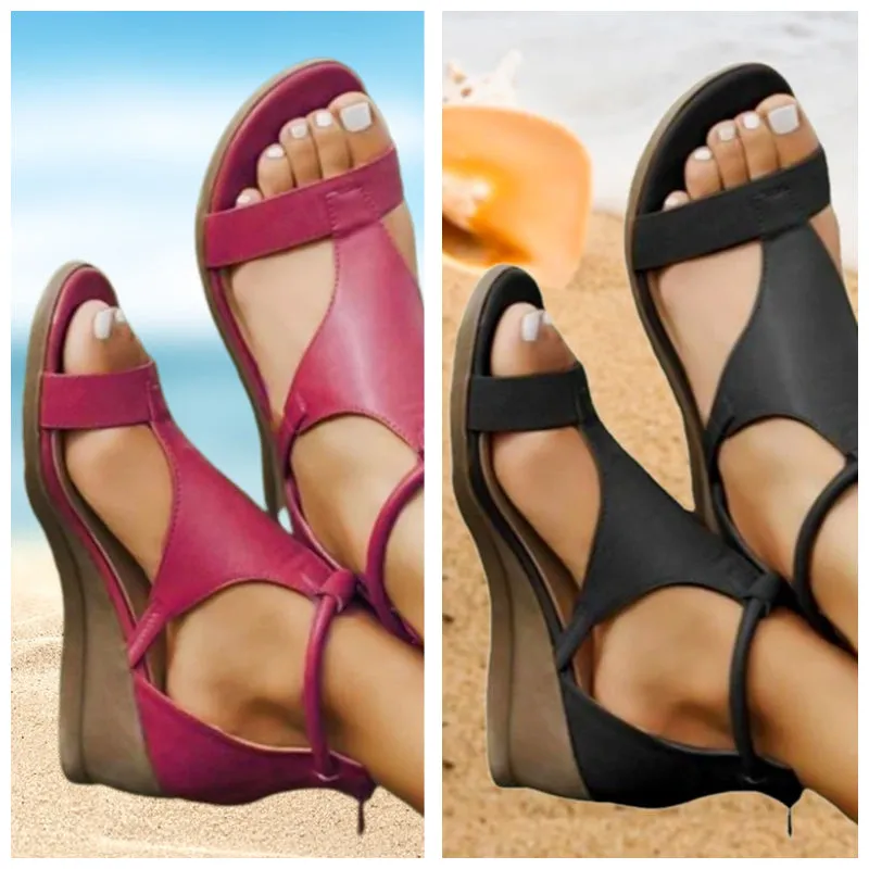 Wedge Sandals | Black | Sleek and Comfortable